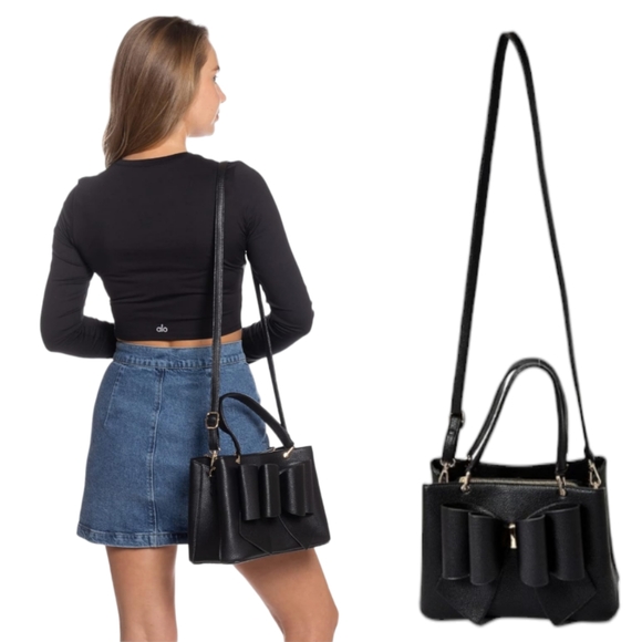 no brand Handbags - New!!! 3D Bow Vegan Leather 3-Way Wear Black Satchel, Crossbody, & Shoulder Bag